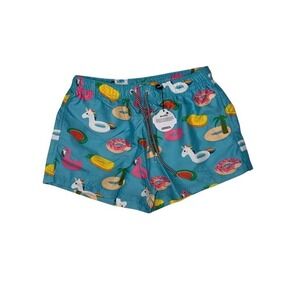 Boardies Apparel Womens Blue Pool‎ Float Print Swim Shorts Size L NWT